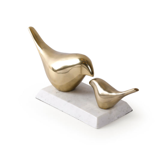 Metal Bird Duo Sculpture on Marble Base | Luxe Table Accent & Shelf Decor