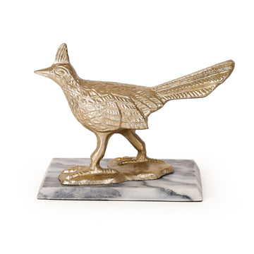 Golden Bird Figurine on Marble Base- Modern Table Decor & Shelf Accent