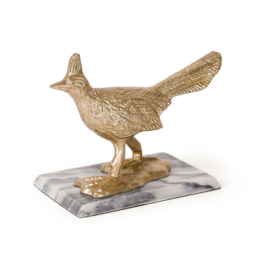 Golden Bird Figurine on Marble Base- Modern Table Decor & Shelf Accent