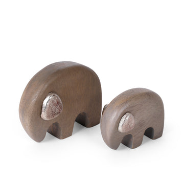 Wooden Elephant Figurines (Set of 2)- Minimal Tabletop & Shelf Decor