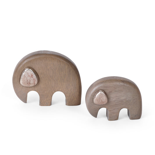 Wooden Elephant Figurines (Set of 2)- Minimal Tabletop & Shelf Decor