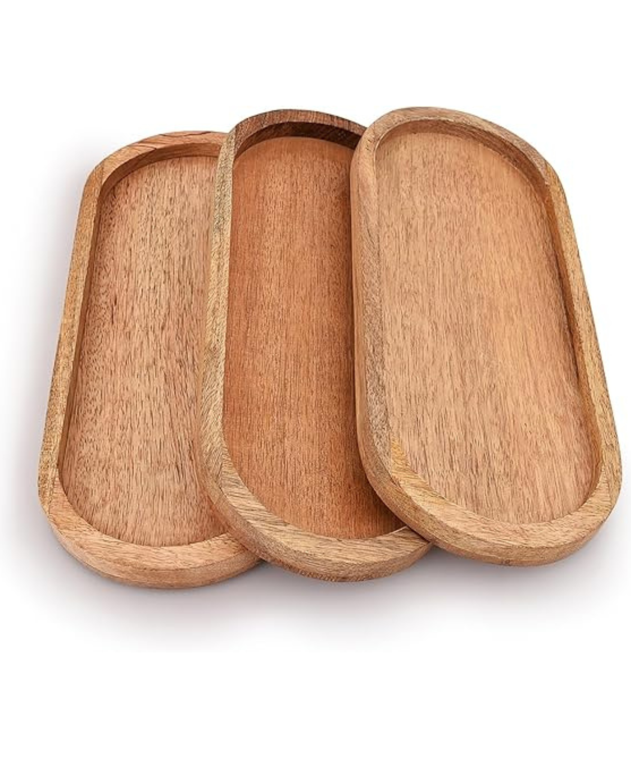 Set of 3 Wooden Oval Trays for Bathroom, Vanity & Dining Table