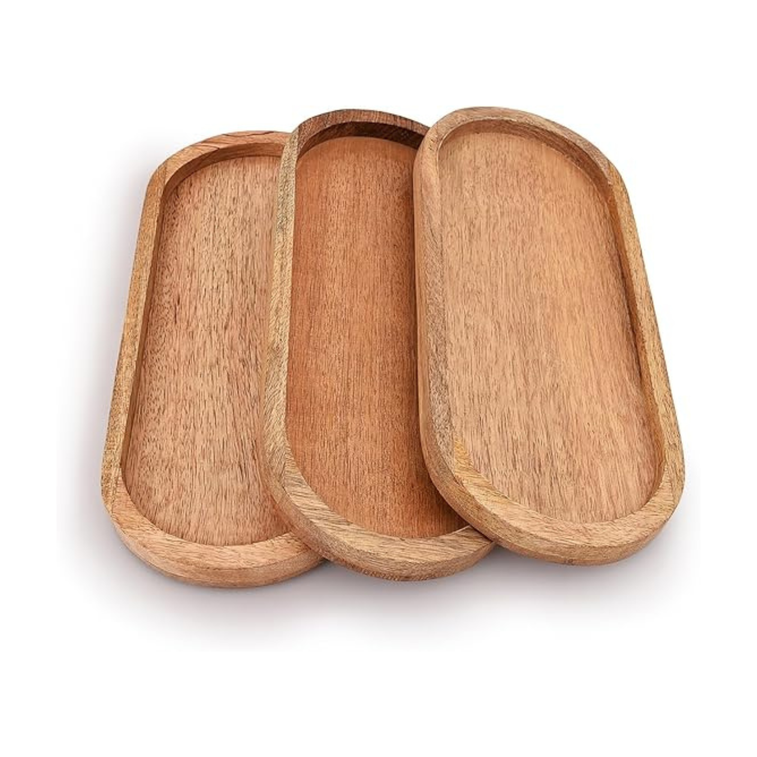 Set of 3 Wooden Oval Trays for Bathroom, Vanity & Dining Table