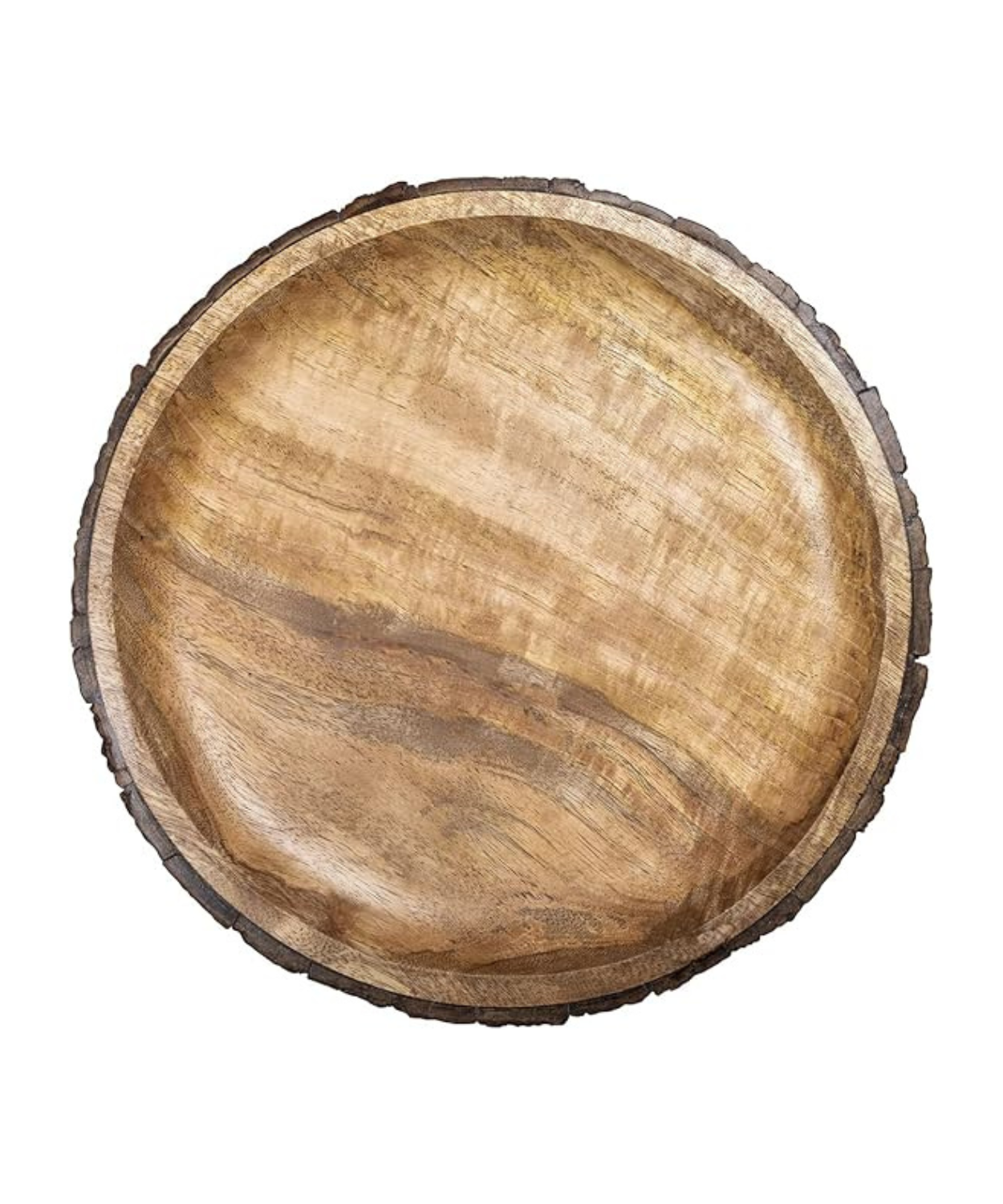 Round Wood Slice Serving Platter with Natural Bark Edge