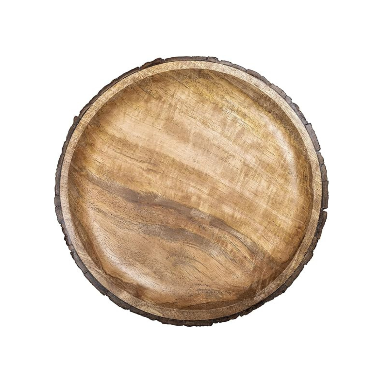 Round Wood Slice Serving Platter with Natural Bark Edge