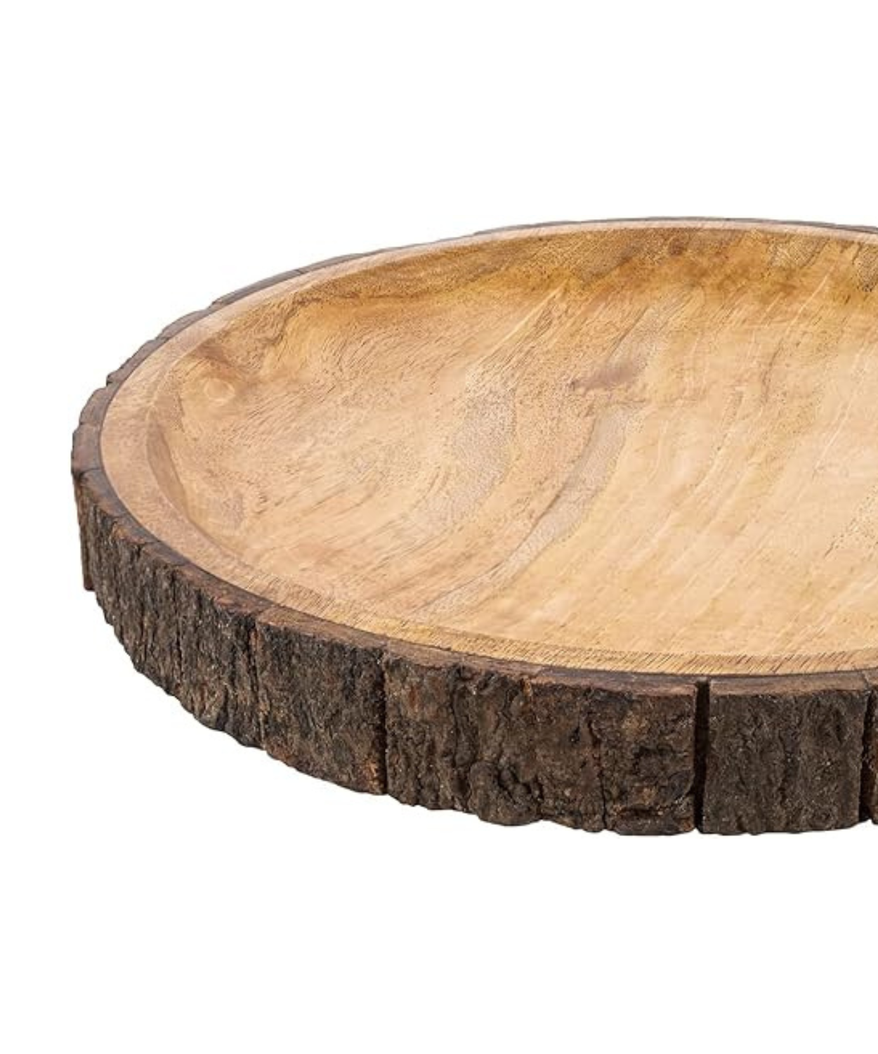 Round Wood Slice Serving Platter with Natural Bark Edge