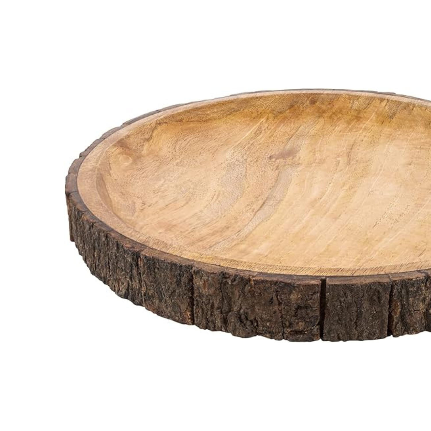 Round Wood Slice Serving Platter with Natural Bark Edge