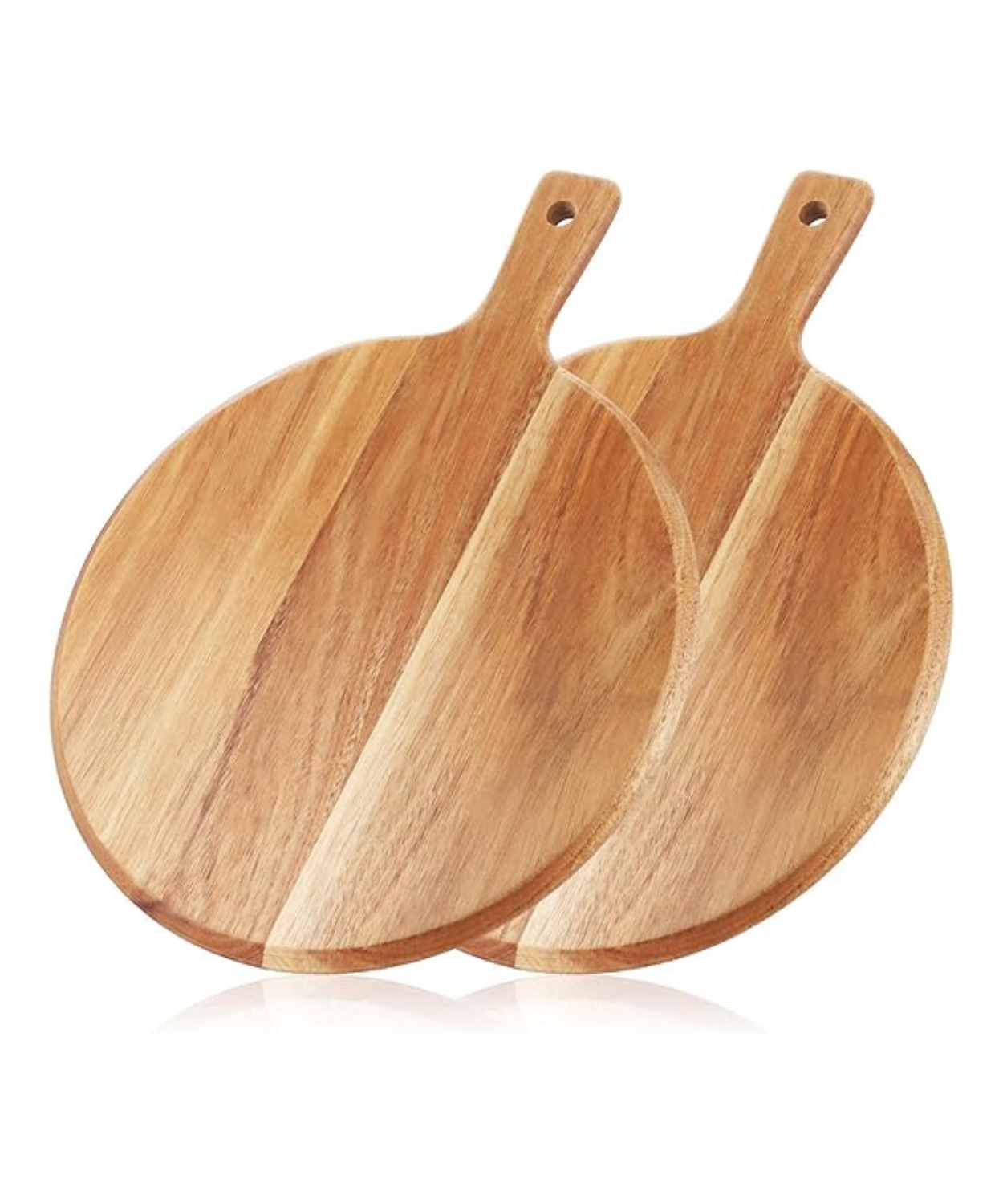 Set of 2 Round Wooden Pizza & Serving Boards with Handle