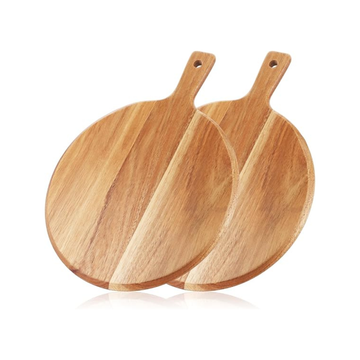 Set of 2 Round Wooden Pizza & Serving Boards with Handle