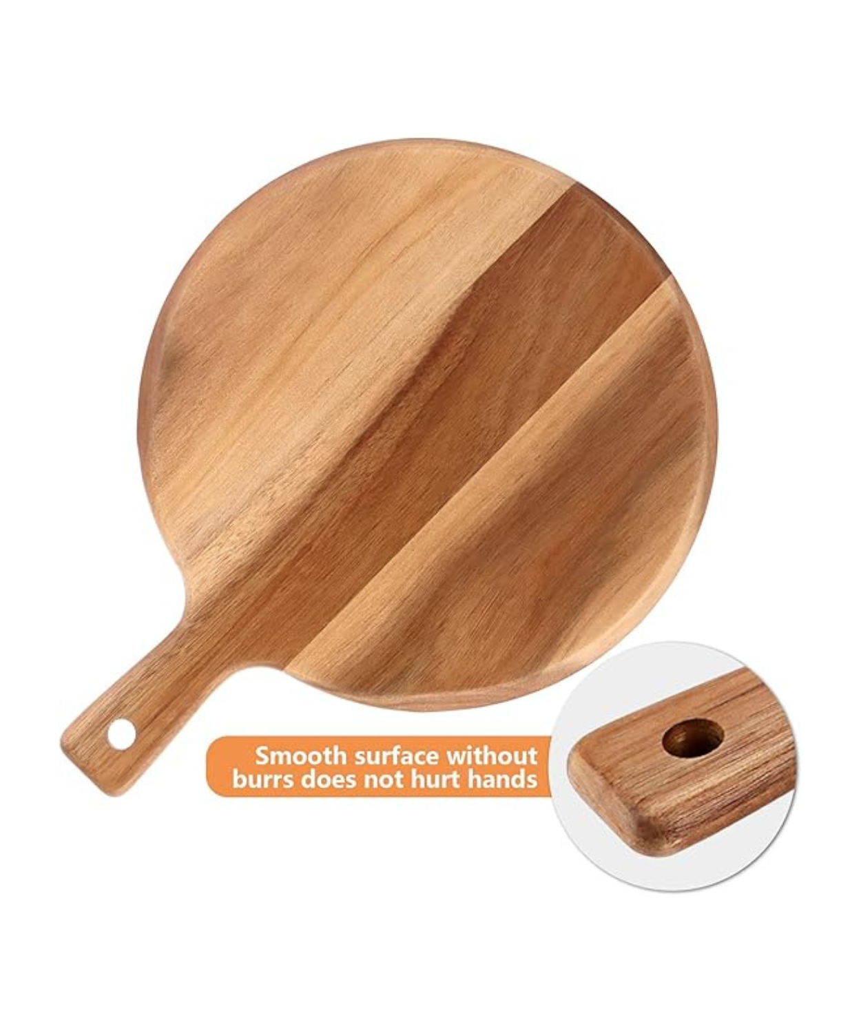 Set of 2 Round Wooden Pizza & Serving Boards with Handle