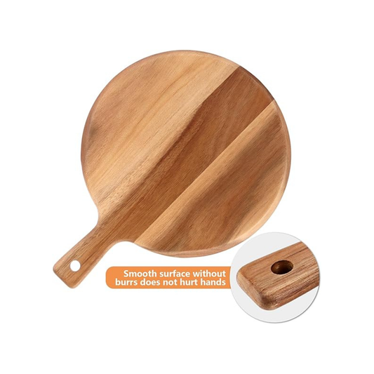 Set of 2 Round Wooden Pizza & Serving Boards with Handle