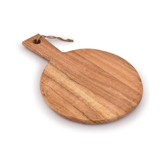 Round Wooden Pizza & Serving Board with Handle Rope