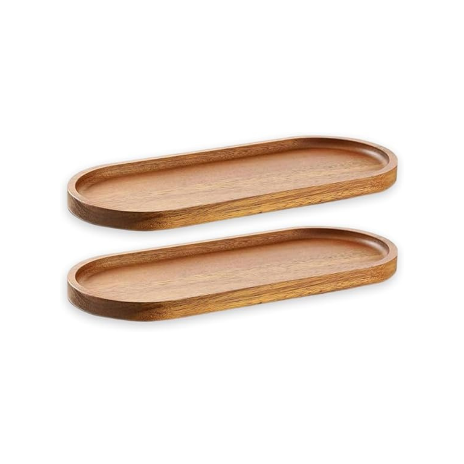 Set of 2 Wooden Oval Trays for Bathroom, Vanity & Coffee Table