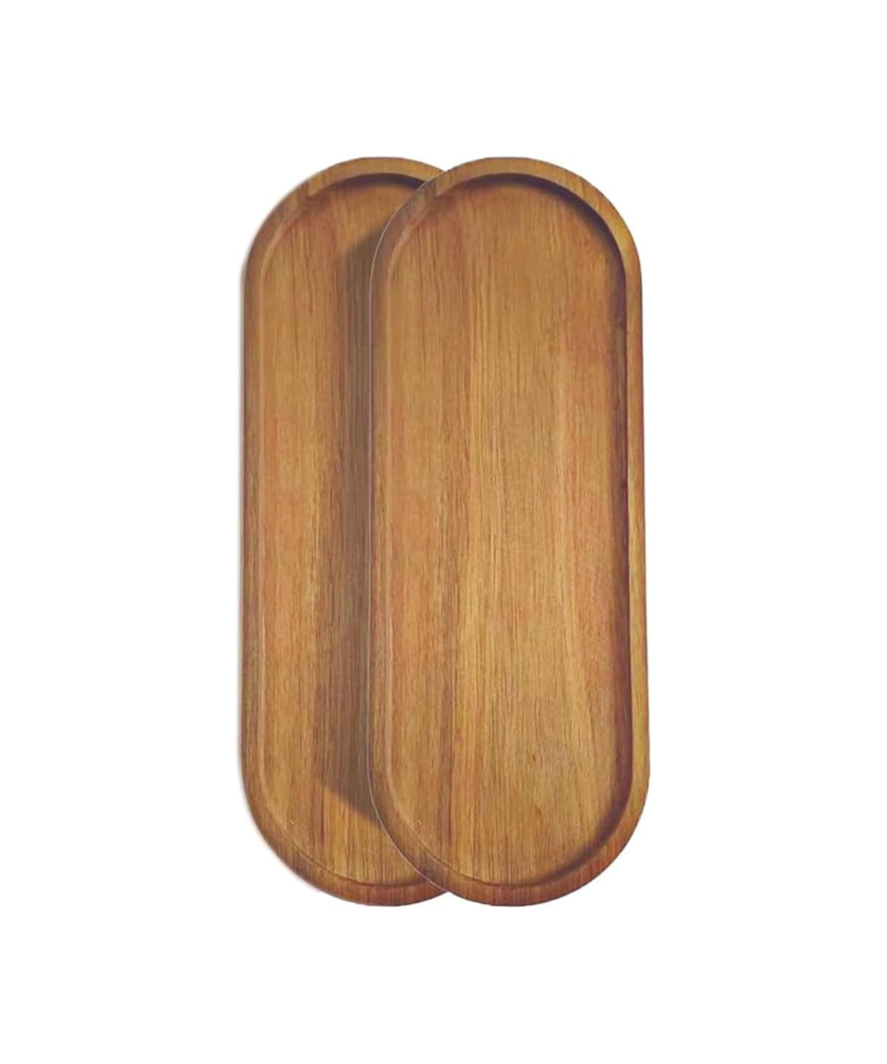 Set of 2 Wooden Oval Trays for Bathroom, Vanity & Coffee Table