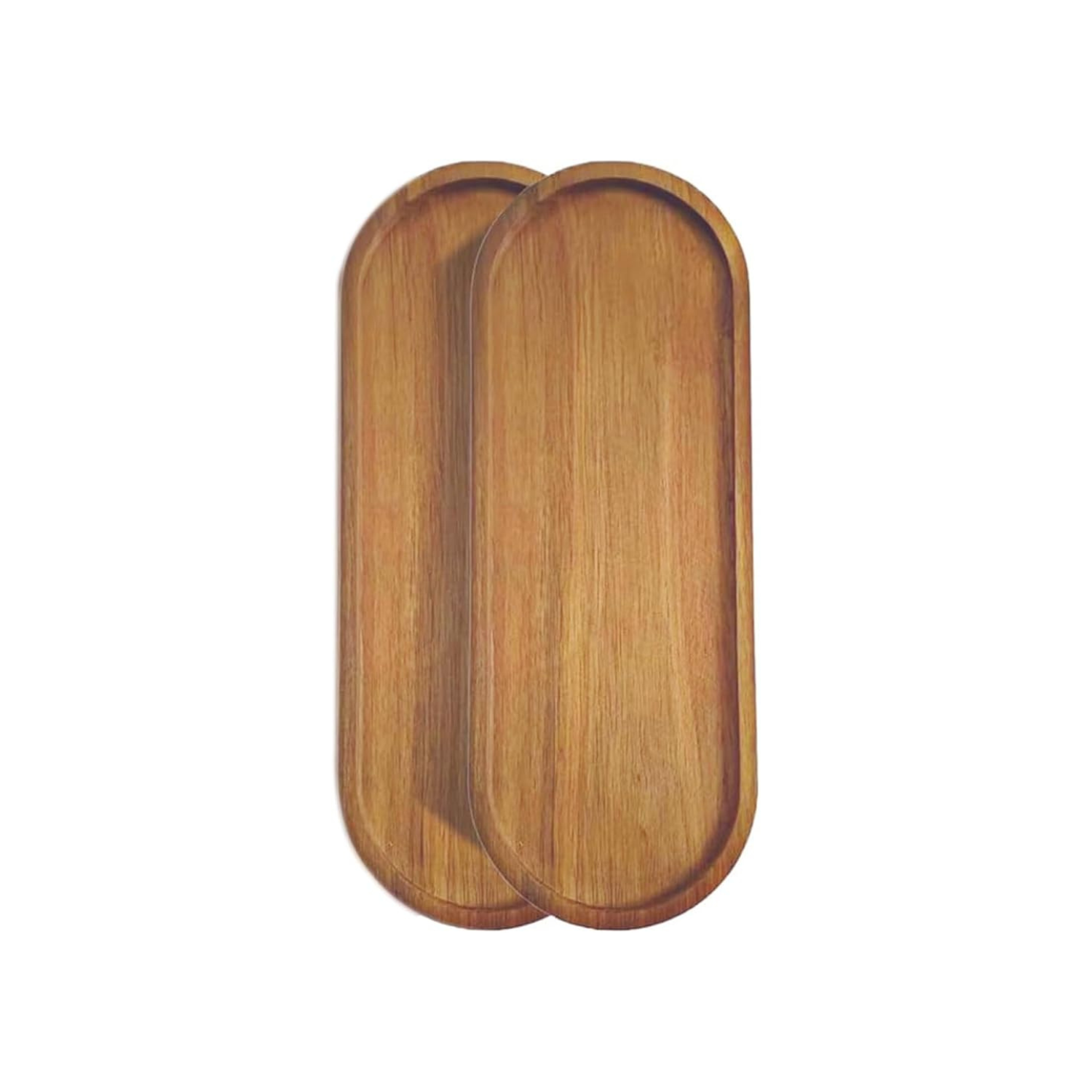 Set of 2 Wooden Oval Trays for Bathroom, Vanity & Coffee Table