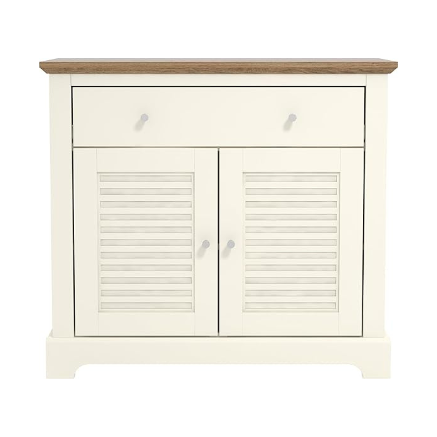 Cream Shutter Door Sideboard with Drawer & Wooden Top
