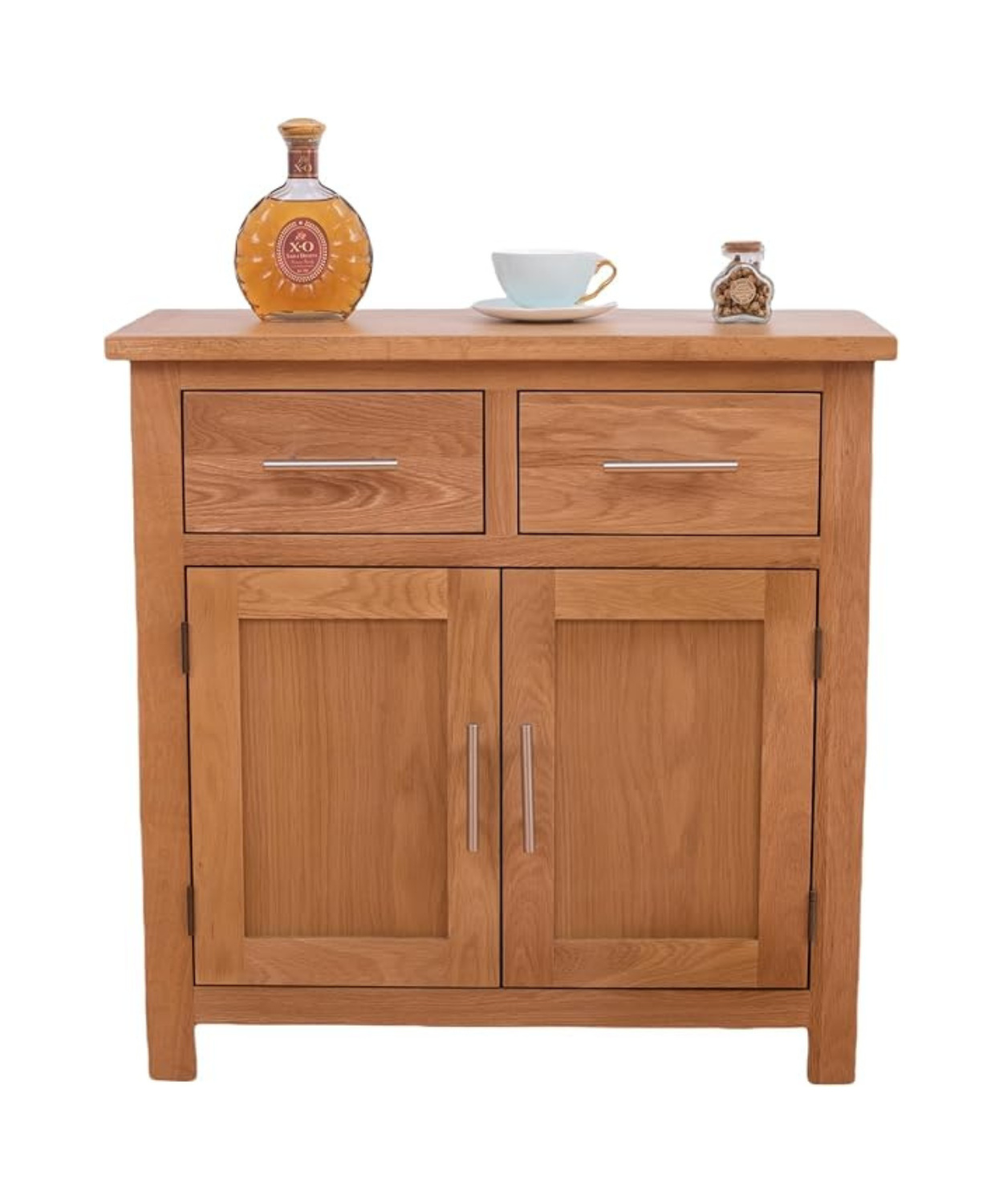 Solid Oak Wooden Sideboard with 2 Drawers & Double Door Storage