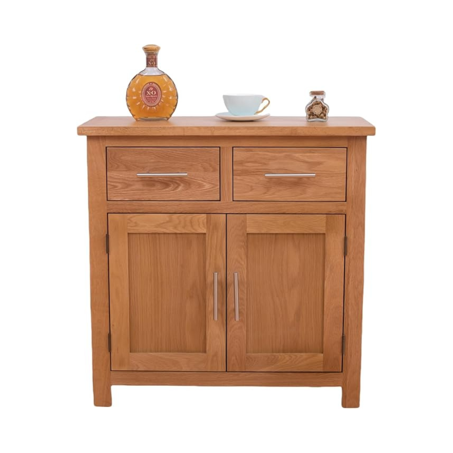 Solid Oak Wooden Sideboard with 2 Drawers & Double Door Storage