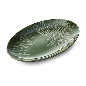 Green Leaf Embossed Oval Ceramic Serving Platter