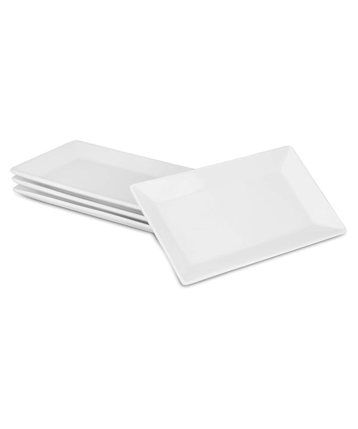 Set of 4 White Rectangular Ceramic Serving Plates for Dessert, Snacks & Party Food