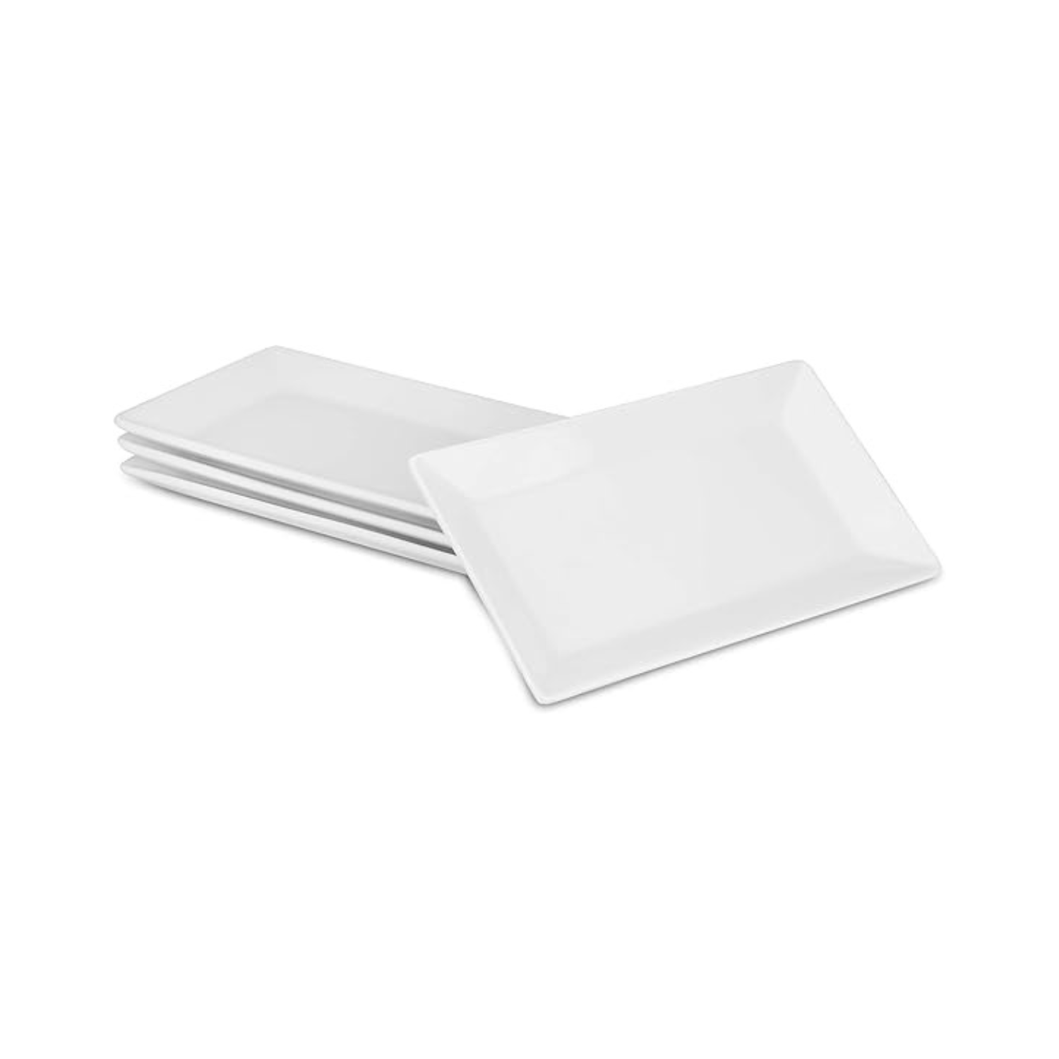 Set of 4 White Rectangular Ceramic Serving Plates for Dessert, Snacks & Party Food