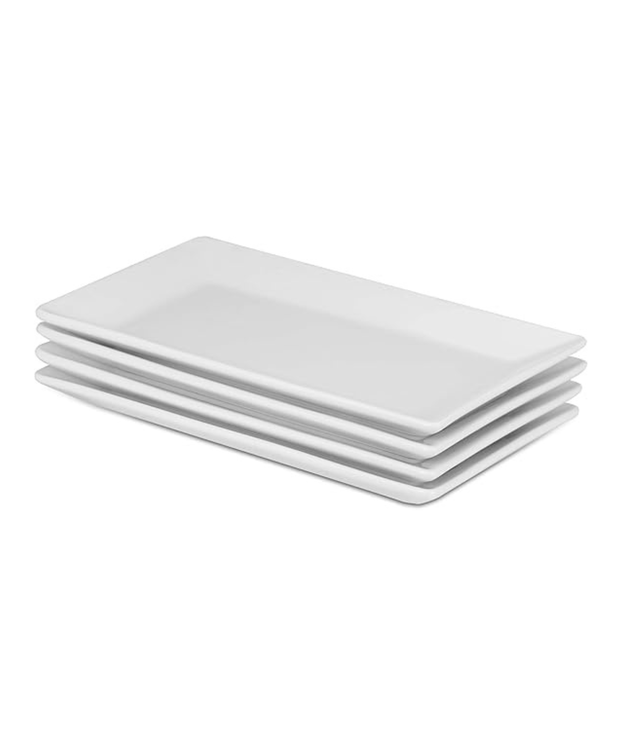 Set of 4 White Rectangular Ceramic Serving Plates for Dessert, Snacks & Party Food