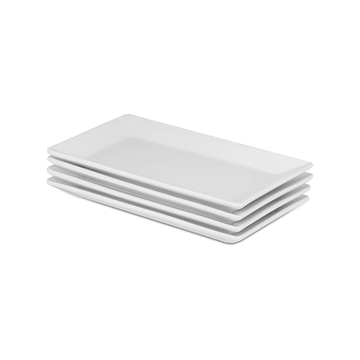Set of 4 White Rectangular Ceramic Serving Plates for Dessert, Snacks & Party Food