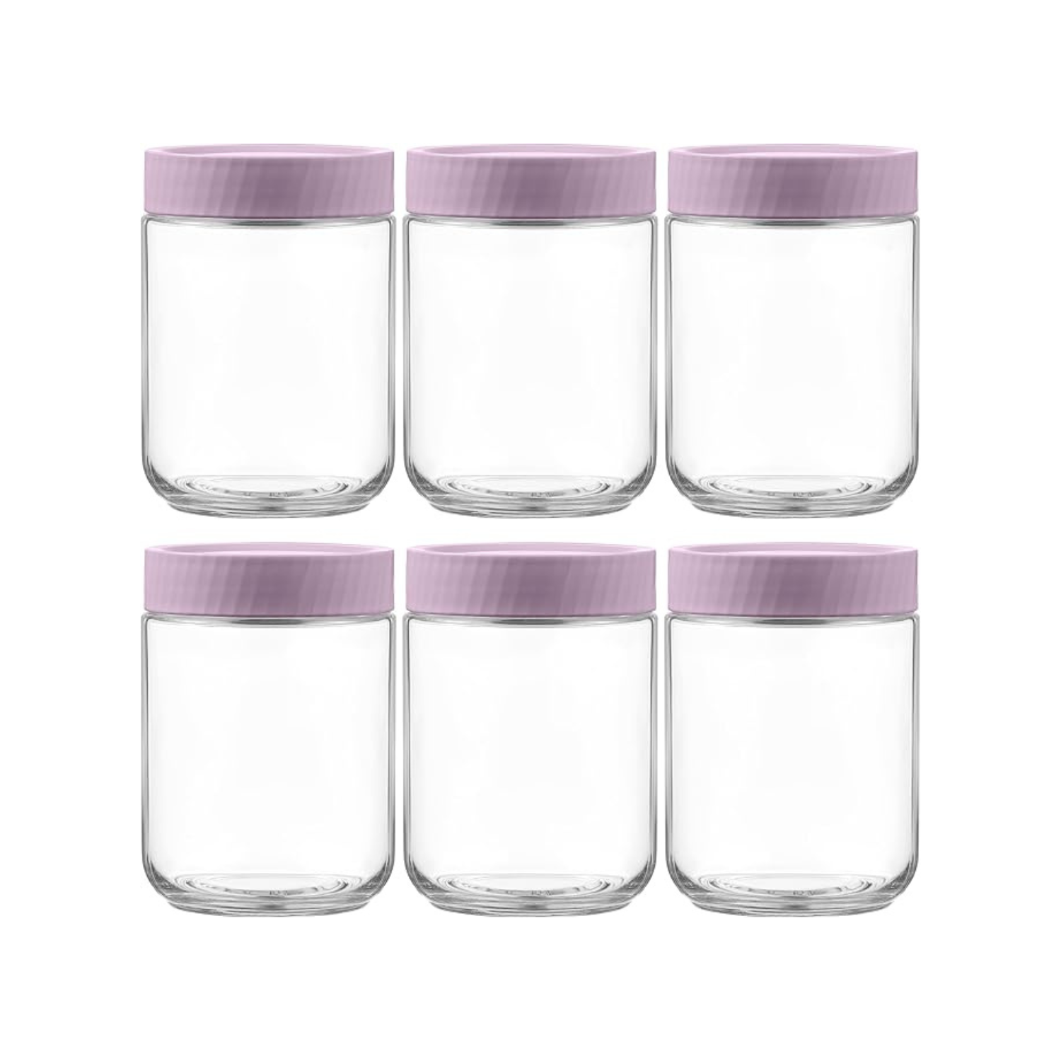 Set of 6 Glass Storage Jars with Purple Airtight Lids – Kitchen Pantry Organizing Containers for Dry Goods & Spices