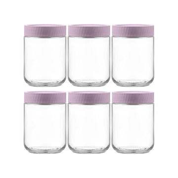 Set of 6 Glass Storage Jars with Purple Airtight Lids – Kitchen Pantry Organizing Containers for Dry Goods & Spices