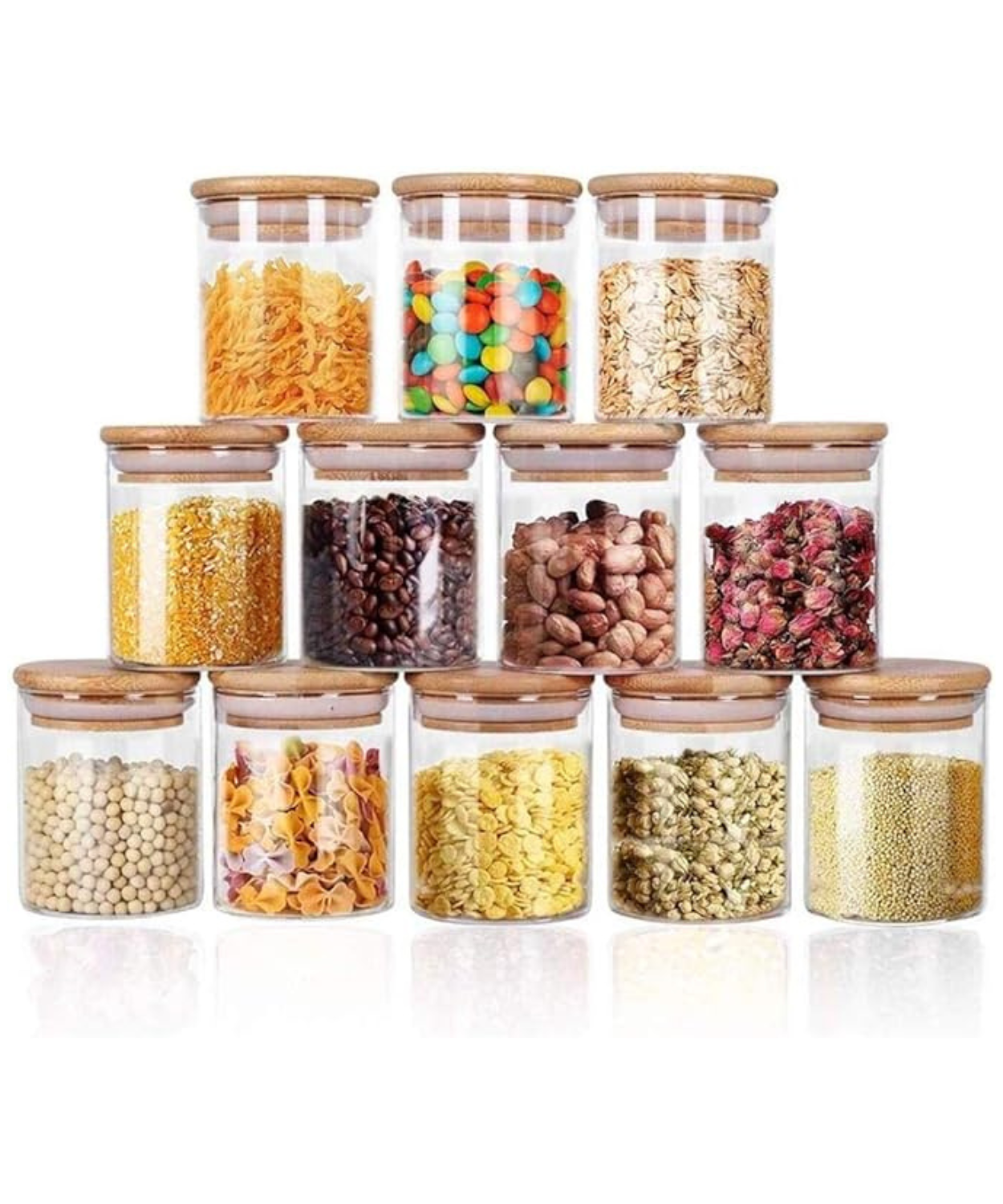 Airtight Glass Storage Jars Set – Clear Kitchen Containers for Spices, Dry Fruits - Set of 12, 250ml