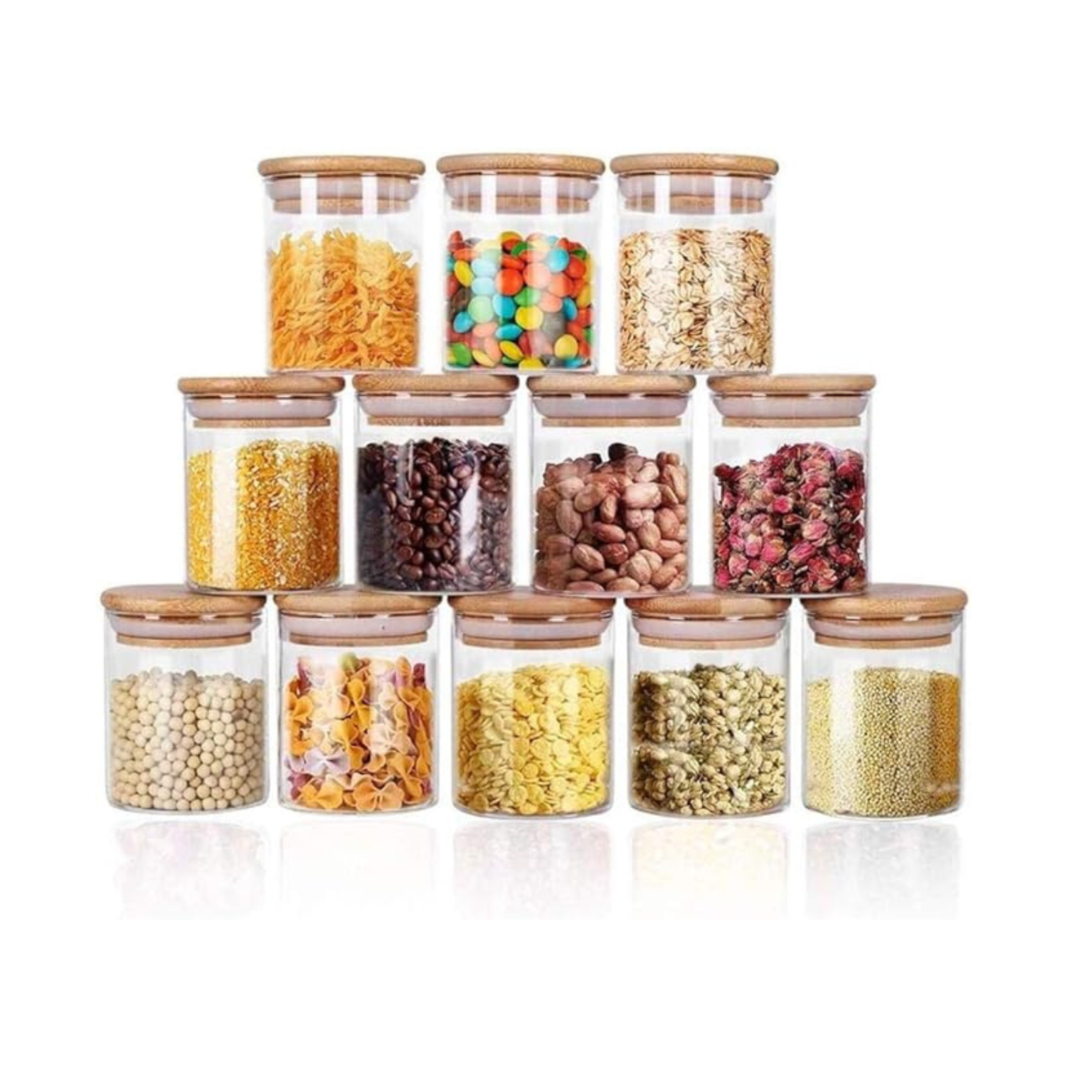Airtight Glass Storage Jars Set – Clear Kitchen Containers for Spices, Dry Fruits - Set of 12, 250ml