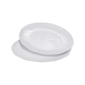 Set of 2 White Organic Shape Ceramic Serving Plates