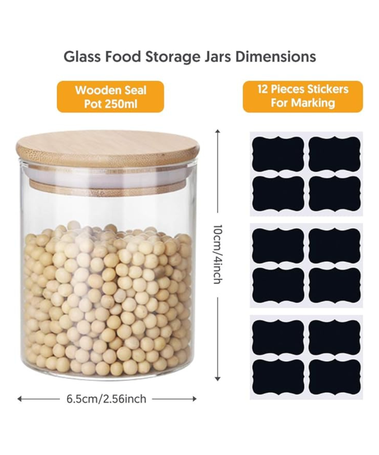 Airtight Glass Storage Jars Set – Clear Kitchen Containers for Spices, Dry Fruits - Set of 12, 250ml