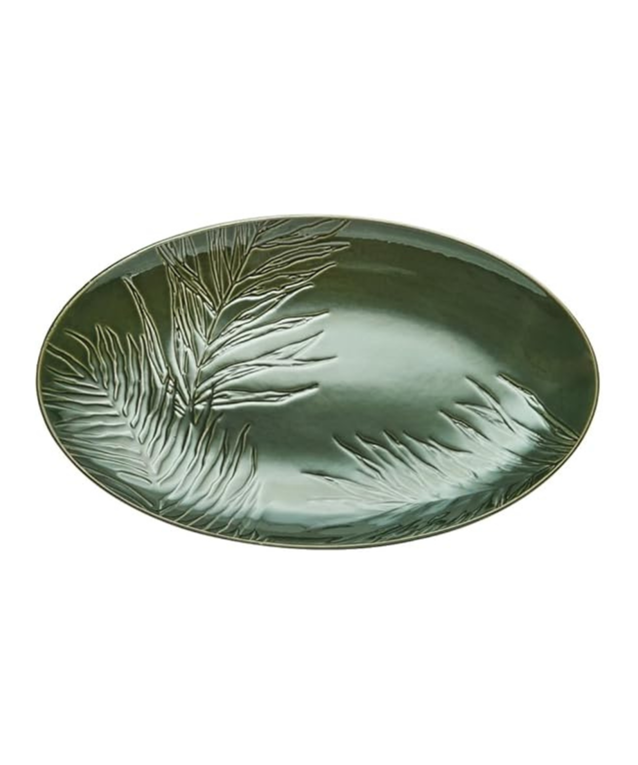 Green Leaf Embossed Oval Ceramic Serving Platter