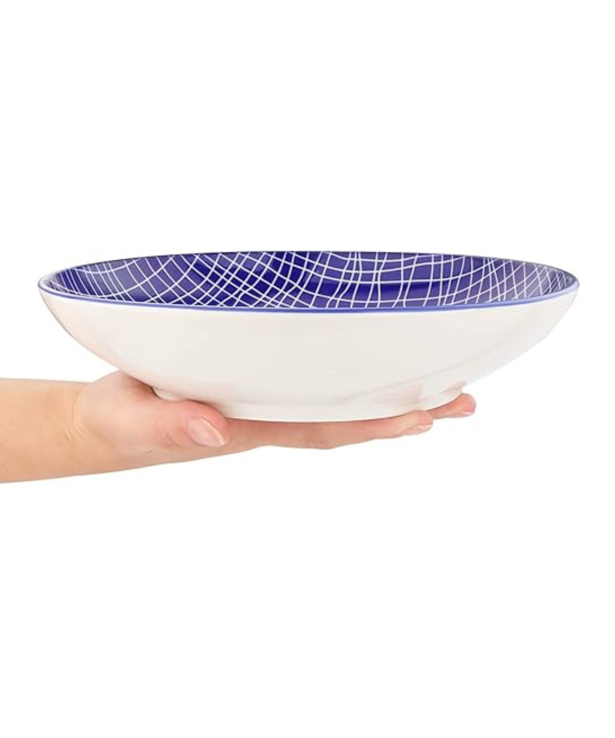 Set of 4 Blue & White Patterned Ceramic Pasta / Salad Bowls