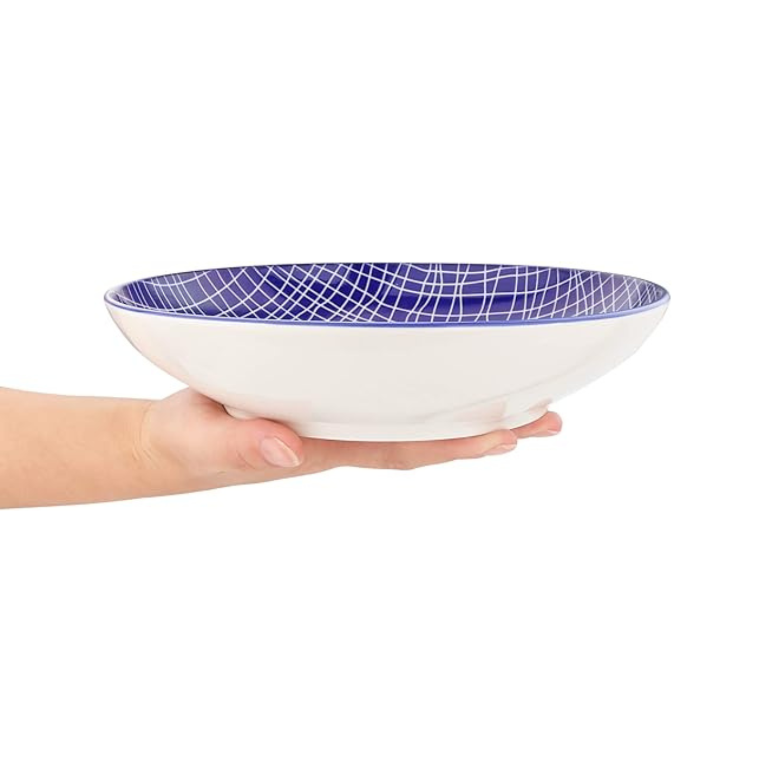 Set of 4 Blue & White Patterned Ceramic Pasta / Salad Bowls
