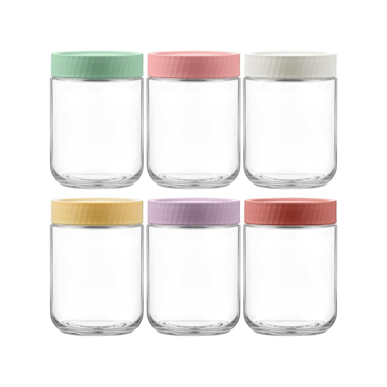 Set of 6 Glass Storage Jars with Colorful Airtight Lids – Kitchen Organization Containers for Dry Goods, Spices & Snacks