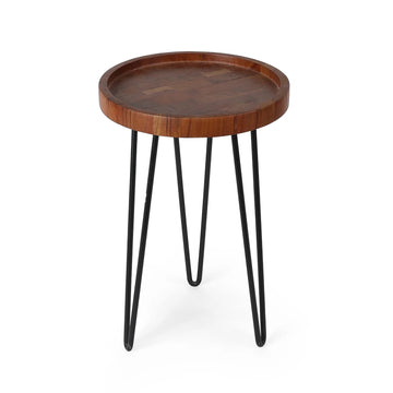 Round Tray-Top Wooden Plant Stand with Metal Legs
