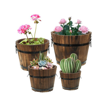 Wooden Flower Planters Pots Boxes with Metal Handles 4 Sizes
