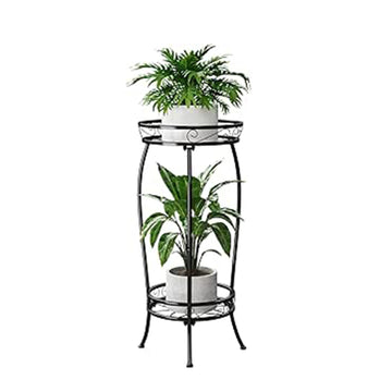 Plant Stand Indoor Metal 2 Tier Plant Shelf Black Plant Holder Large Plant Rack for Mutiple Plants