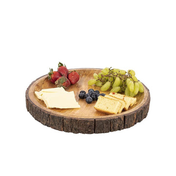 Wooden Serving Platter with Tree Bark on Edges | Mango Wood Pizza Platter, Serve Board