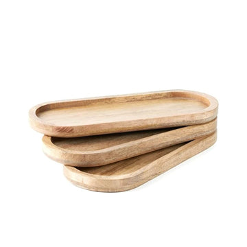 azelton Oaks Wooden Serving Trays set of 3, Mango Wood Platters, food grade oval platters
